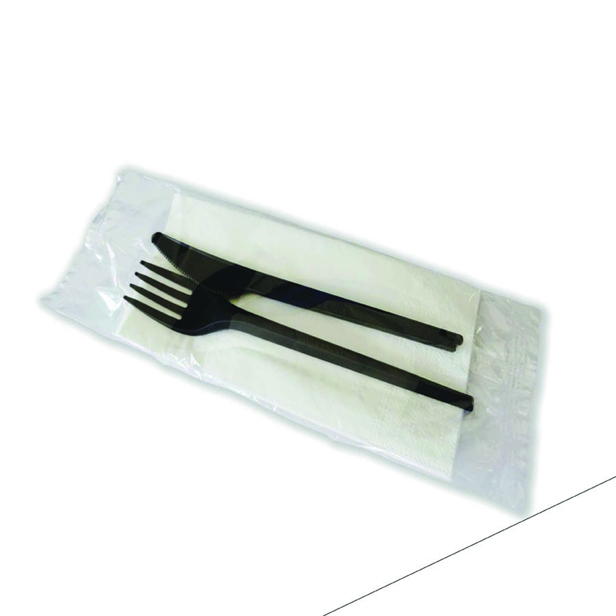 SETO BIS SMART FORK/KNIFE/NAPKIN CPLA BIO BLACK 100PCS