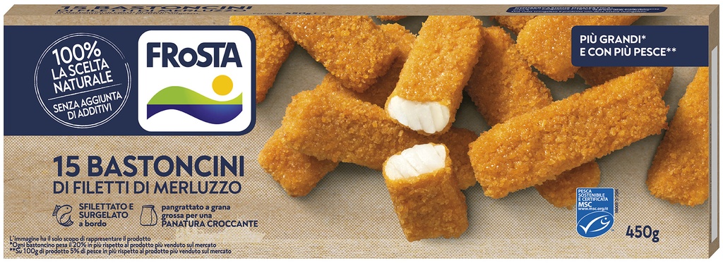 15 BASTONCINI FILETTI DI MERLUZZO 12CFX450GR